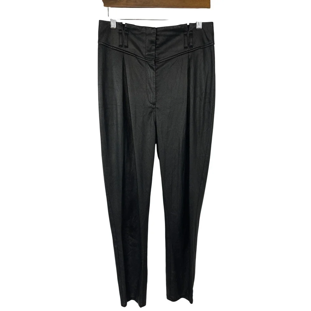 For Love & Lemons Faux Leather Tapered Pants M Black Edgy Sleek NO BELT READ*